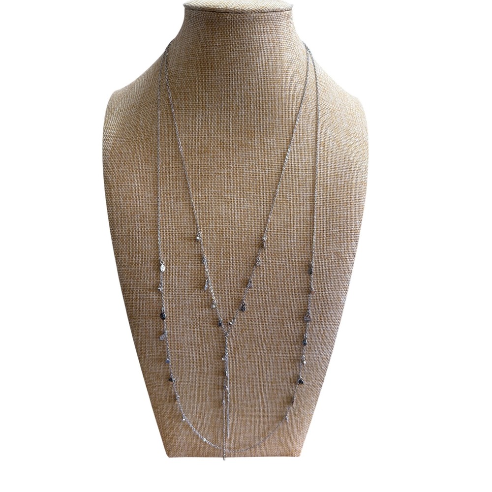 Napier 1946 Silver Tone Layered Y-Drop Necklace with Charms Crystals Layering